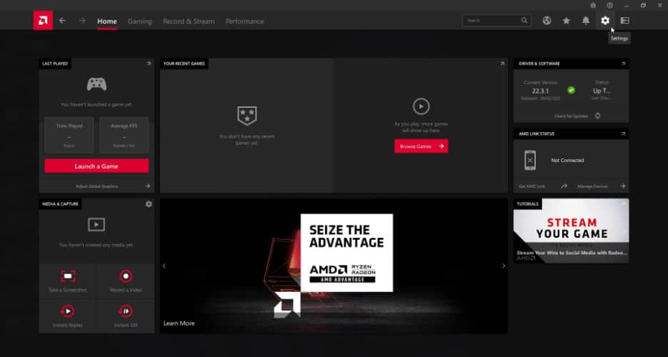 AMD Software Adrenalin Edition Homepage