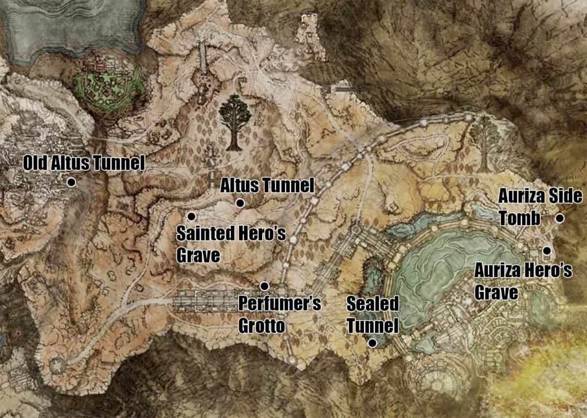 Altus Plateau Dungeon Locations Map