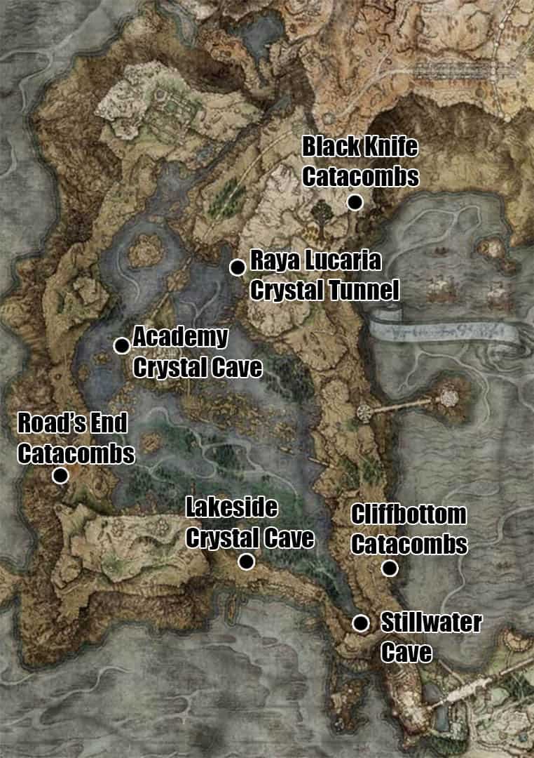 Liurnia of the Lakes Dungeon Locations