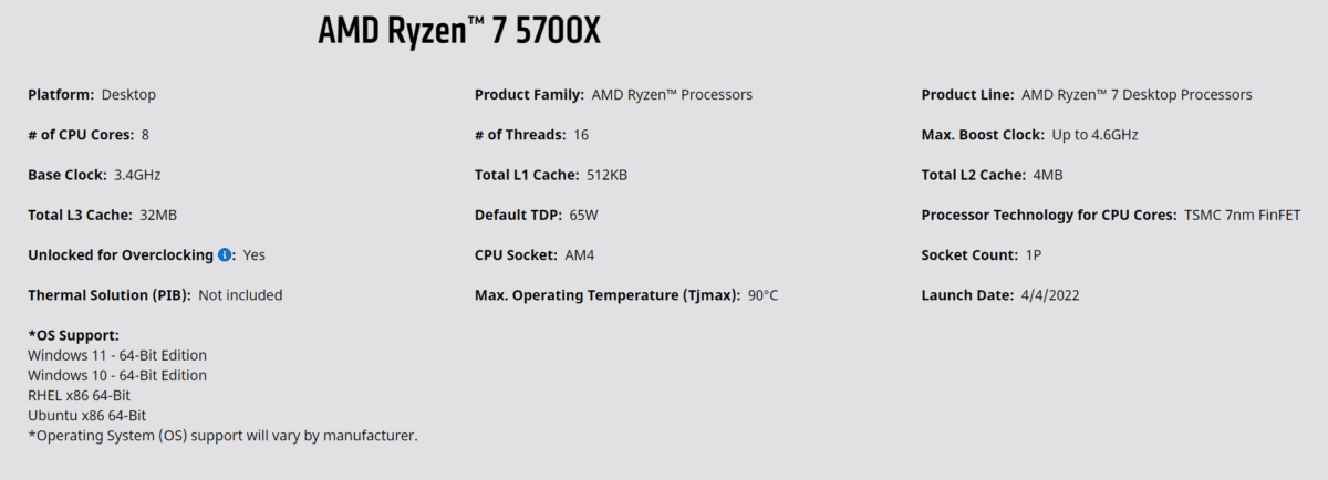 Ryzen 7 5700X release date 
