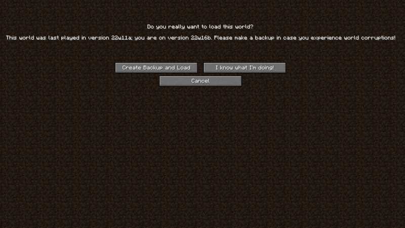 Do you really want to load this world Minecraft warning