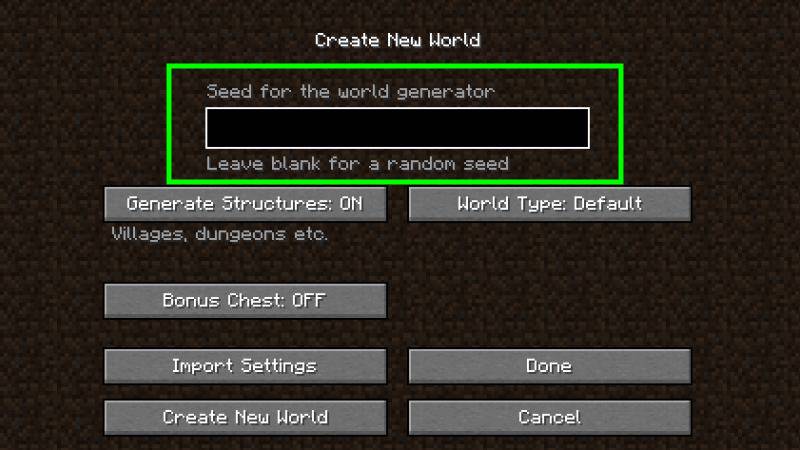 Minecraft load enter seed