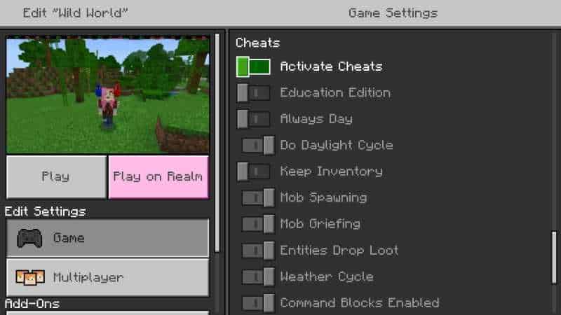 Activate Cheats on Bedrock Edition Minecraft
