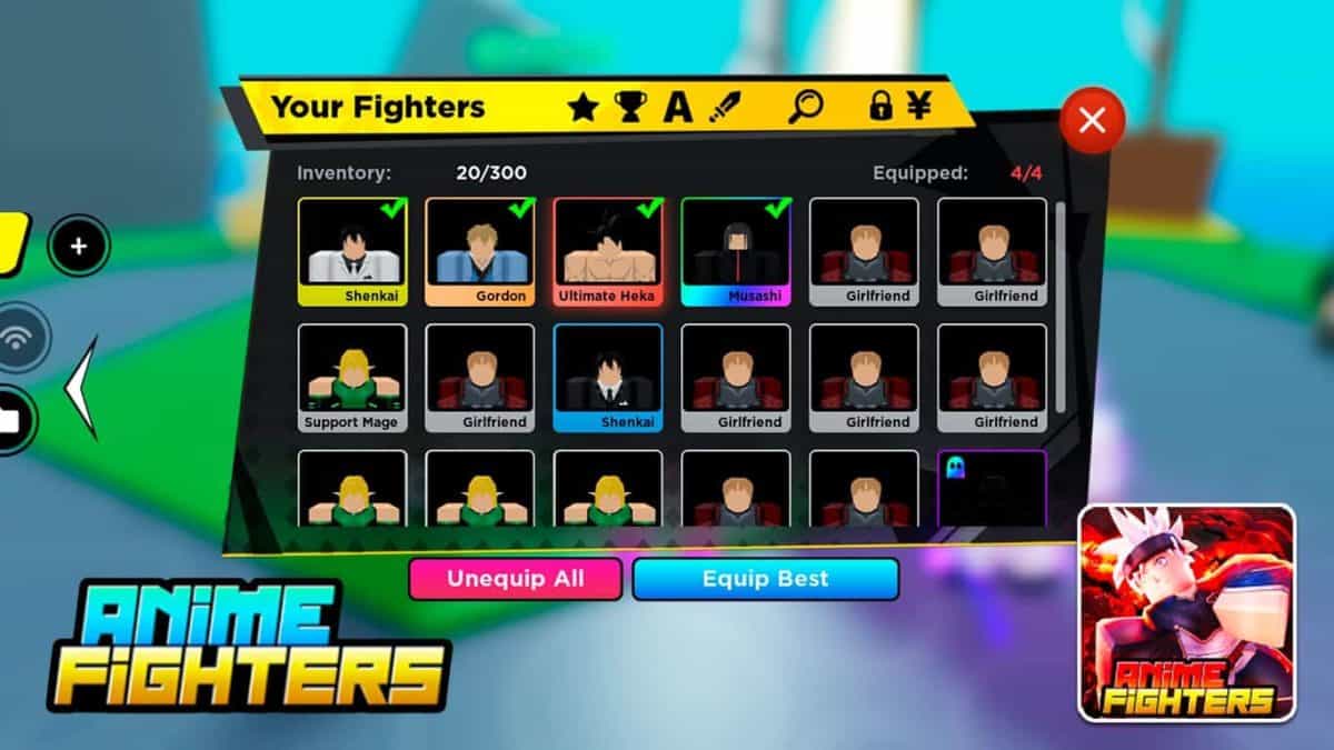 Collection of anime fighters simulator characters in-game